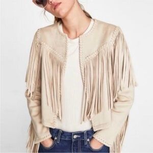 Zara Light Pink Suede Fringe Jacket
